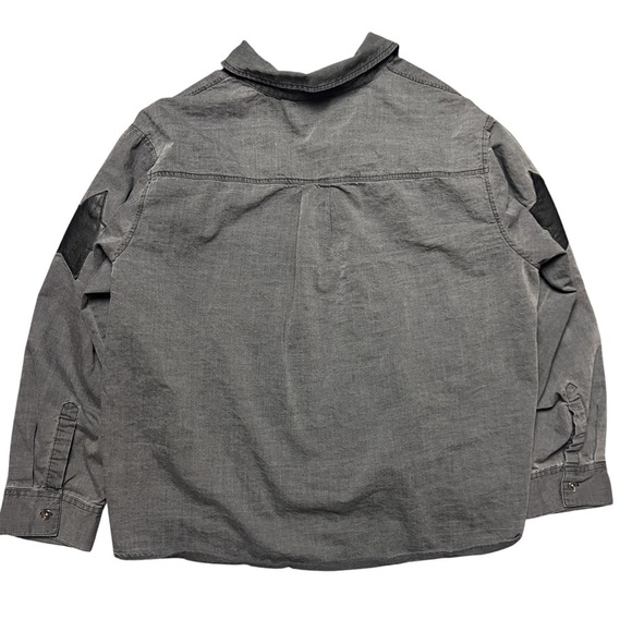 CATO Gray Button Down Faux Leather Star Patches Top - Picture 2 of 6
